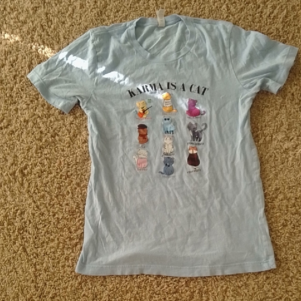 Karma Is A Cat Light Blue T-Shirt